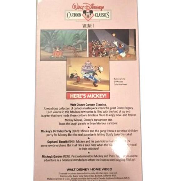 Walt Disney Cartoon Classics Vol. 1: Here’s Mickey VHS (1987) - Picture 2 of 3
